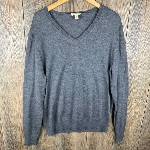 Burberry Brit Other - Burberry Brit V-Neck Sweater Men XL Grey 100% Extra Fine Merino Wool Elbow Patch